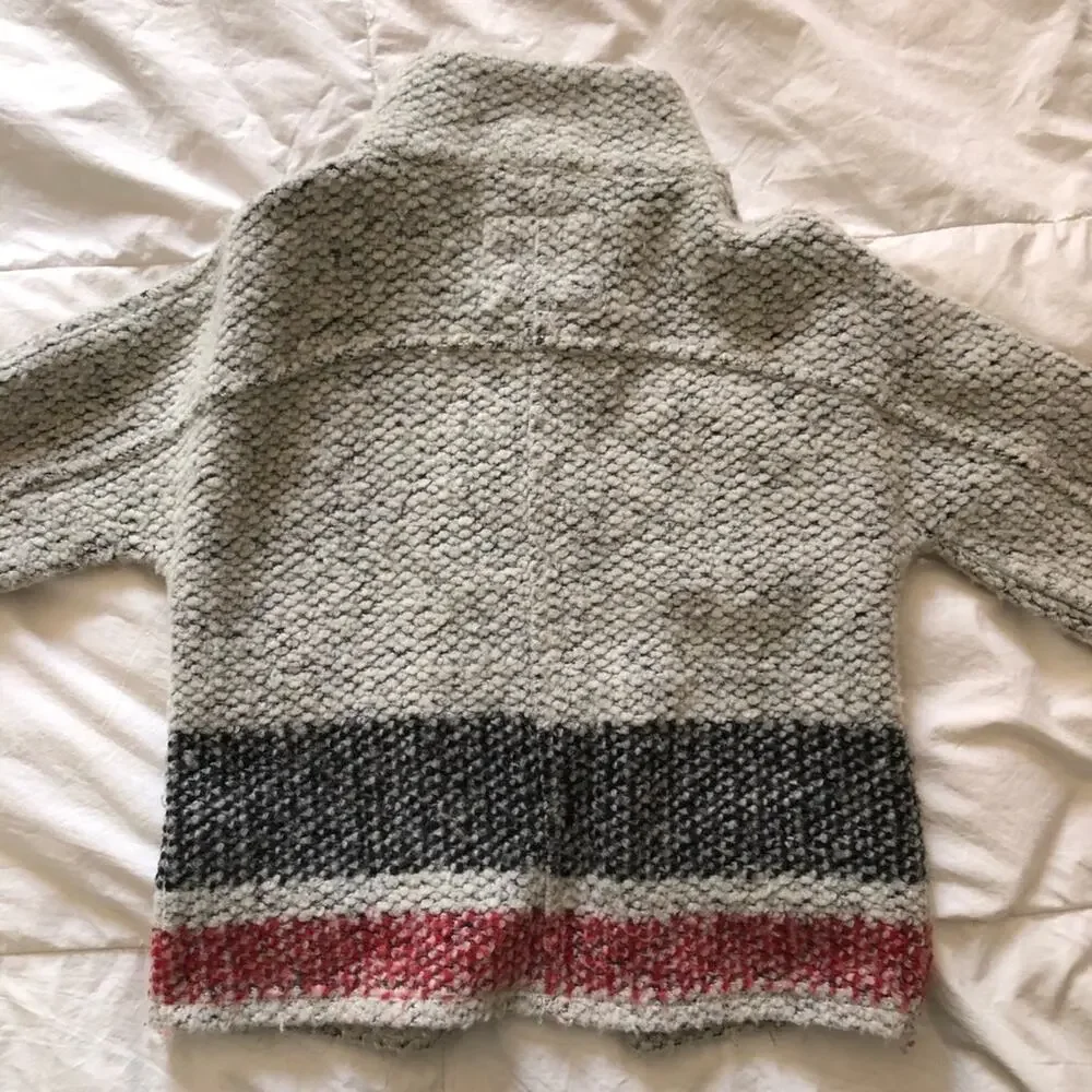 Gap Girls Wool Blend 3/4 Sleeve Sweater Coat Gray Stripes Size XS (4-5)